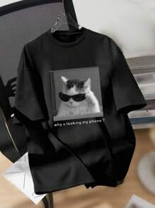 Teen Boy Cat Slogan Printed Short Sleeve T-Shirt For Summer