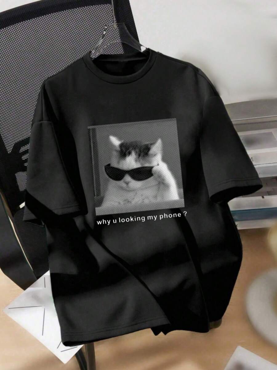 Teen Boy Cat Slogan Printed Short Sleeve T-Shirt For Summer
