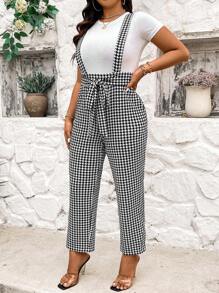 Calvaya Kích thước lớn Giải trí Eo cao Họa tiết Nanh sói In Áo liền quần Với Nghiêng Túi - Đen và trắng - Xem 3