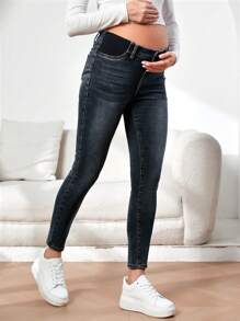 SHEIN Maternity Distressed Skinny Jeans With Pockets - Dark Wash - View 4
