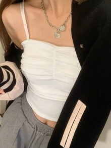 新款夏季女士纯色修身吊带背心休闲白色 - 白色 - 查看 2
