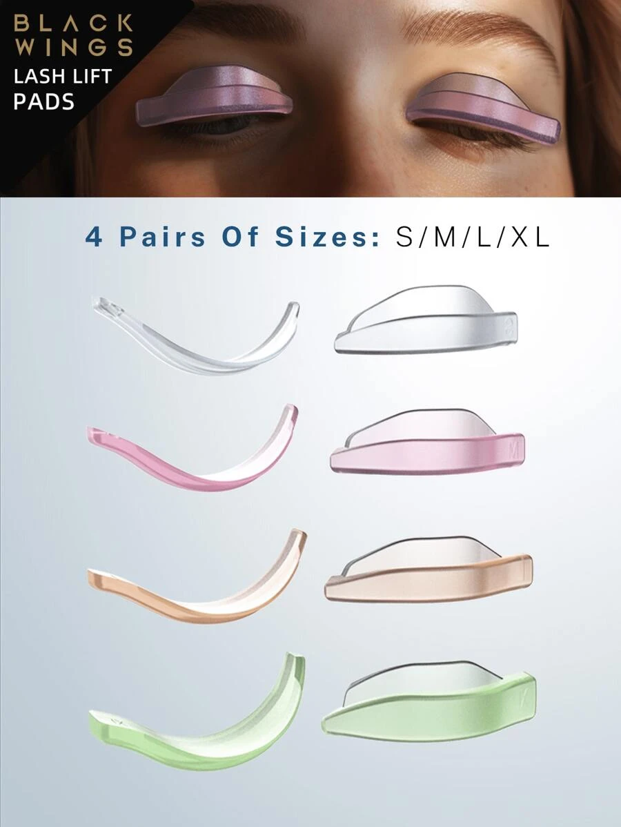 BLACKWINGS 4入組可重複使用的睫毛翹翹套裝,包括：翹翹貼、翹翹點、睫毛夾、刷子、睫毛助手工具,睫毛翹翹套裝、硅膠睫毛夾、睫毛拔毛棒、妝容美容工具及化妝品配件 - 彩色 - 查看 1