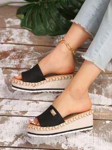 Summer New Style Women Fashion Open Toe Wedge Heel Thick Sole Slippers - Black - View 6