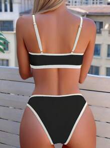 SHEIN Swim Summer Beach Ladies' Color Block Bikini Set - Black and White - View 2