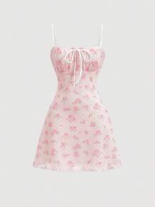 SHEIN MOD Vintage Knitted Small Floral Print Cami Dress,Sundress Short - Multicolor - View 1