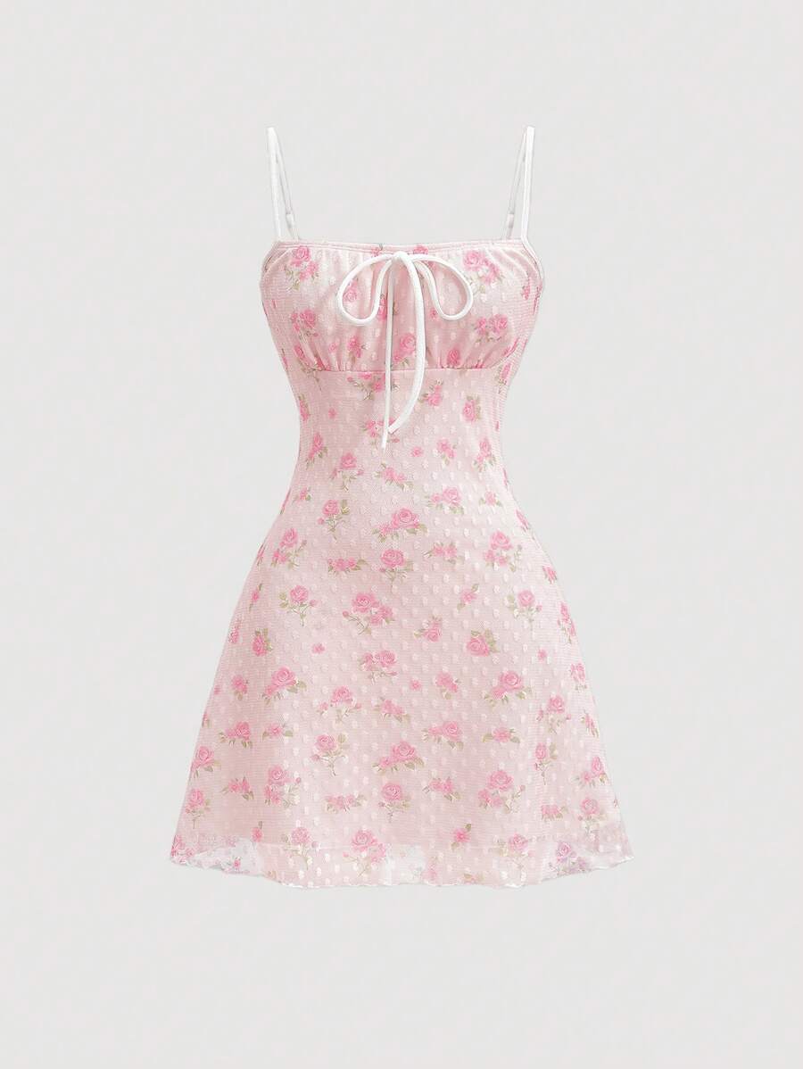 SHEIN MOD Vintage Knitted Small Floral Print Cami Dress,Sundress Short - Multicolor - View 1