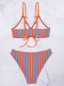 SHEIN Swim Summer Women Striped Printed Bra And Bikini Set - Multicolor - View 6