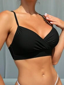 Swim Basics Top bikini avvolto in colore tinta unita - nero - Visualizzare 4