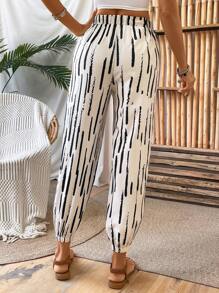 Breezaya Summer Vacation Color Block Striped Elastic Hem Cropped Pants