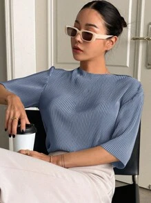 DAZY Ladies' Solid Color Pleated Short Sleeve T-Shirt
