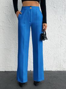 EURMUSE Ladies' Solid Color Split Hem Suit Pants - Royal Blue - View 1