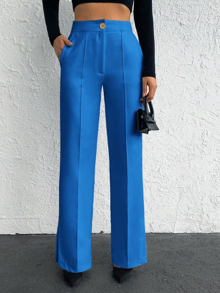 EURMUSE Ladies' Solid Color Split Hem Suit Pants - Royal Blue - View 1