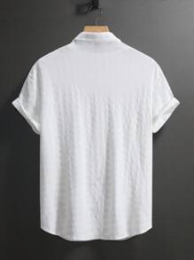 Manfinity Homme Men Plain Summer Casual Textured Vacation Button Up Short Sleeve Collar Shirt, For Going Out - White - View 2