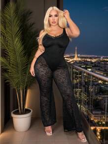 SHEIN SXY 大碼性感蕾絲拼接連身褲