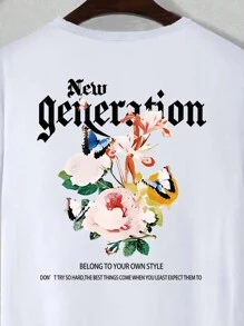 SHEIN EZwear 女裝極簡風印花日常t恤 - 白色 - 查看 5