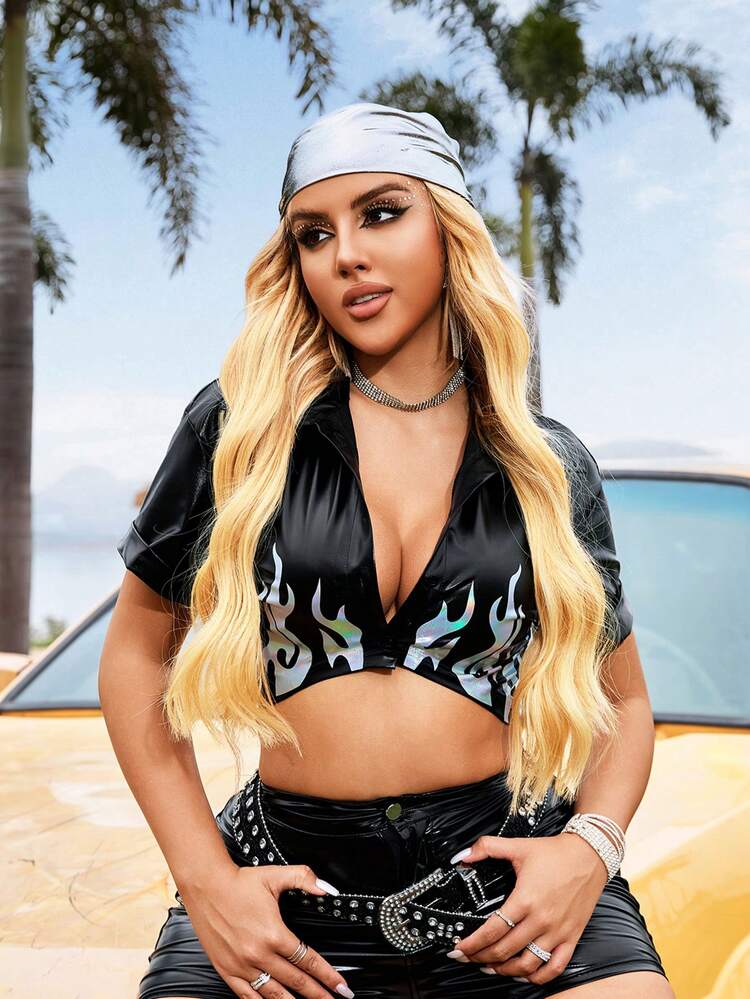 Street Wear Women Summer Clothes Country Festival Outfits Music Festival Outfits Spring Break Summer Blouse  Western Summer Sexy Metallic Coating Crop Shirts