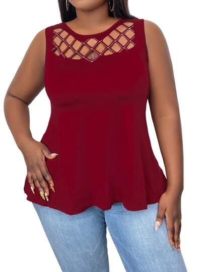 SHEIN LUNE Plus Size Women's Hollow Out Tank Top