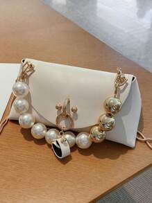 連鎖珠簾簷簹簝簡潔,優雅,時尚新款手提包,適用於學校、上下班、休閒、旅行和戶外活動 - 米色 - 查看 5