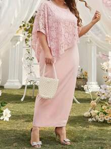 SHEIN Clasi 2 In 1 Lace Splicing Casual Dress - Pink - View 2