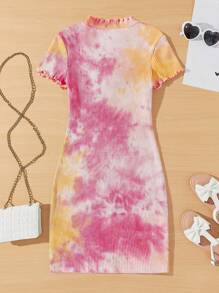 SHEIN Tween Girl Tie-Dye Heart Shaped Hollow Out Casual Dress For Summer