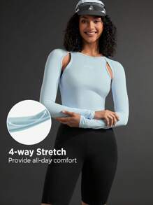 In My Nature Women's Letter Print Hollow Out Slim Fit Cropped Outdoor T-Shirt - Blue - View 5