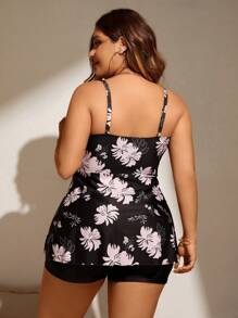Swim Lushoire Plus Size Women's Summer Beach Floral Printed Tankini Set For Vacation - Multicolor - View 2