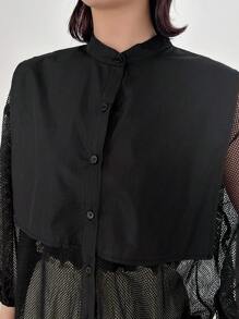 FRIFUL 女式休闲长袖衬衫，正面纽扣，网布拼接，透视 - 黑色 - 查看 8