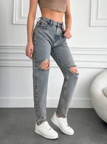RueChic Coupe droite rigide et détaillée, usée