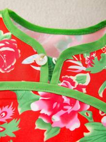 Baby Girl Cute Vintage Dongbei Flower Printed Sleeveless Romper For Spring/Summer - Multicolor - View 4