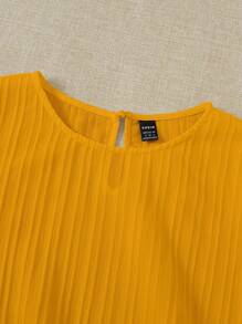 Soleia Casual Summer Batwing Sleeve Shirt With Tie Hem And Round Neck - Yellow - View 4