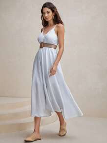 Anewsta Vestido a rayas con bajo asimétrico