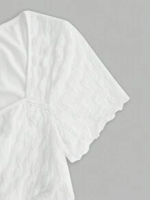 SHEIN MOD Kích thước lớn NỮ Trắng Ngắn tay Textured Chất vải Tie Trước Áo thun Cho mùa hè - trắng - Xem 3