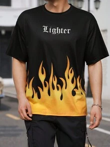 Manfinity Roghcode Men's Flame Letter Printed T-Shirt - Multicolor - View 3