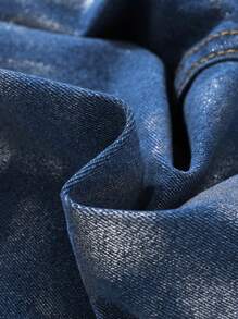 SHEIN Jeans de mezclilla azul lavados suaves, elásticos y metálicos de alta calidad para ropa de festival de música para adolescentes