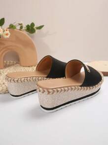 Summer New Style Women Fashion Open Toe Wedge Heel Thick Sole Slippers - Black - View 4