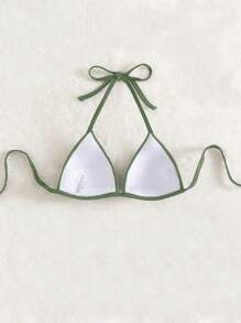 Ladies' Summer Beach Solid Color Halter Neck Bikini Top For Vacation - Army Green - View 2