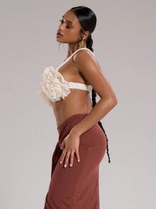 MUSERA Áo kiểu đi chơi, áo bralet thêu hoa móc len, áo hai dây, áo đi nghỉ mát, lễ hội Ibiza, mùa hè, mùa xuân, lễ Phục sinh, kỳ nghỉ. - Màu be - Xem 3