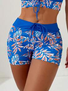 Swim Lushoire Summer Beach Women Solid Color Printed Splice Bikini Set - Random Print - Royal Blue - View 4