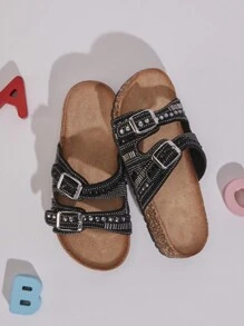Mini mi Sandalias planas para niños con diseño de diamantes de imitación para el verano