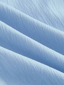 SHEIN MOD 夏季休闲蓝色褶皱泡泡袖腰系带泡泡裙 - 藍色 - 查看 5