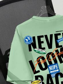 SHEIN 青少年男孩休闲简约字母图案短袖 T 恤，夏季，棉混纺