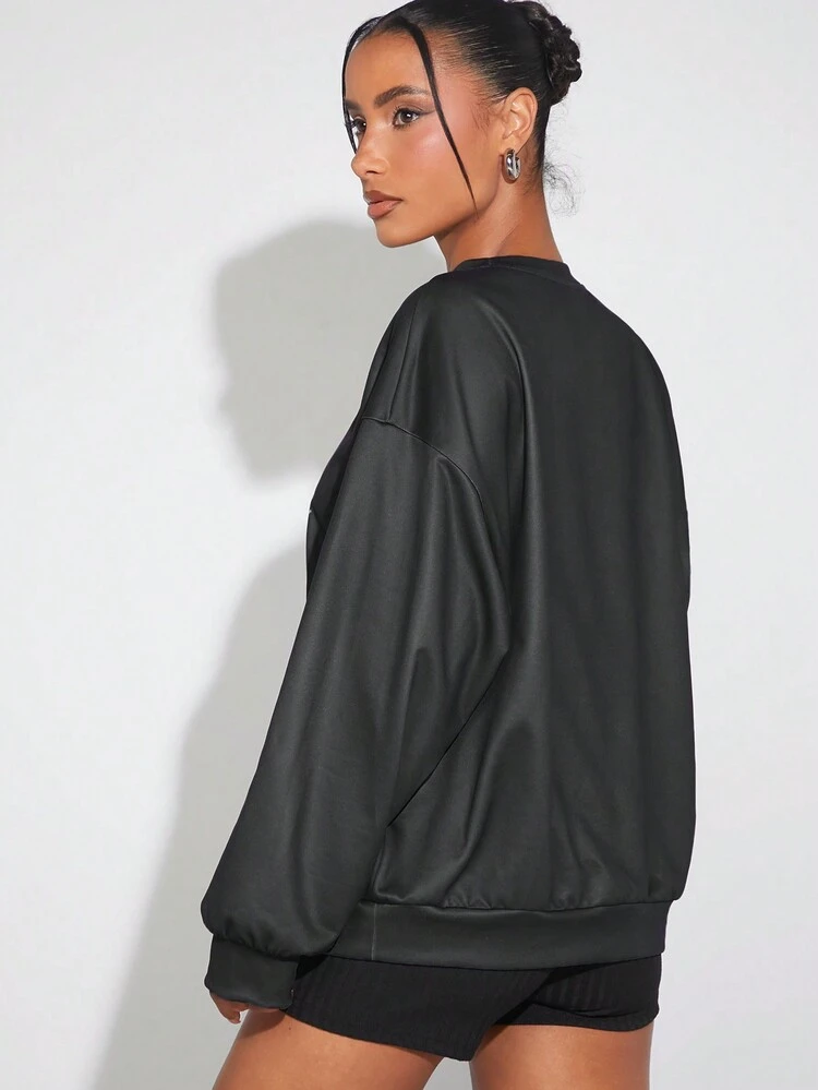 Slogan Graphic Drop Shoulder Sweatshirt