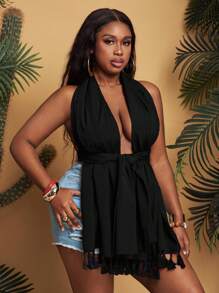 Slaydiva Haut De Soirée À La Mode Pour Femmes De Grande Taille Avec Multiples Options De Port Et Design De Dossier Ouvert - Noir - Voir 3