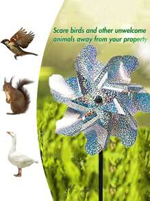 2 Pcs Pinwheels Bird Deterrents, Garden Decor, Bird Scaring Devices, Reflective Pinwheel Windmills With Stakes, Used For Repelling Birds From Garden, Yard, Farm (DIY Required) - Silver - View 2