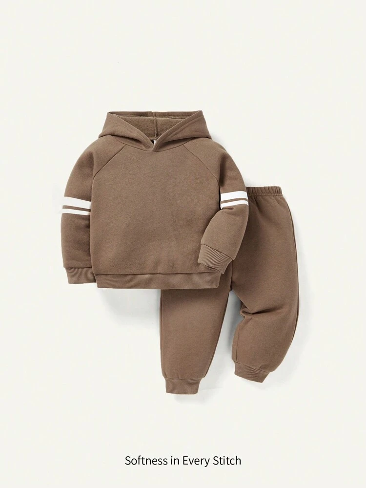 Baby Boys' Colorblocking Long Sleeve Hoodie And Pants Set With Patched Shoulders