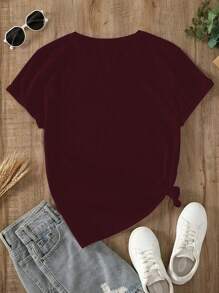 Flirla 大码短袖夏季 T 恤，印有口号，做你自己，你是被爱的，是值得的，是美丽的，是坚强的，是重要的，是强大的，是特别的，是足够的，做你自己 - 酒紅色 - 查看 5