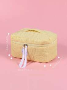 1 PC Yellow Floral Quilted Fish Cloud Bag Make Up Bag, Fashionable And Casual Large Capacity Portable Zipper Makeup Bags, Travel And Vacation Essentials Cosmetic Bags For Sanitary Napkins, Pouch Pads, Wired Earphones, Earpods, Headphones, Charger, Lipsticks, Cosmetics, Perfume, Skin Care And Beauty Products, Home Decor, Keys, Holiday Gifts Makeup Travel Toiletry Organizer Essentials Gifts Storage Zipper Accessories Nail Bag