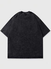 ROMWE MEN Street Life Men's Balaclava Printed Washed Cracked Ice Short Sleeve T-Shirt, High Street Style, Summer