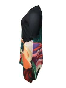 LovelyWholesale Váy ngắn tay in họa tiết cỡ lớn viền bất đối xứng - màu đen - Xem 7