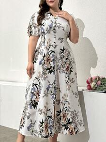 Lacomfia Women Plus Size Flower Print Dress Women Outfit, For Summer - White - View 1